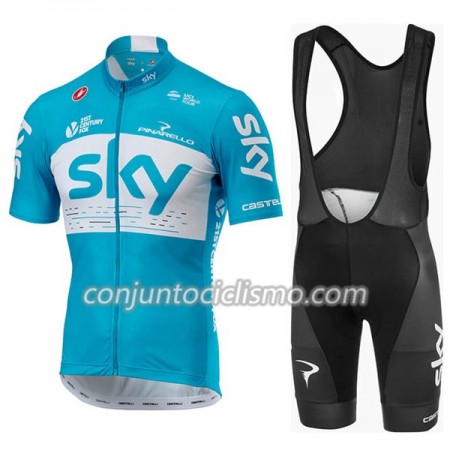 Conjunto Maillot + Culotte Corto con tirantes 2018 Team Sky Mujer N002